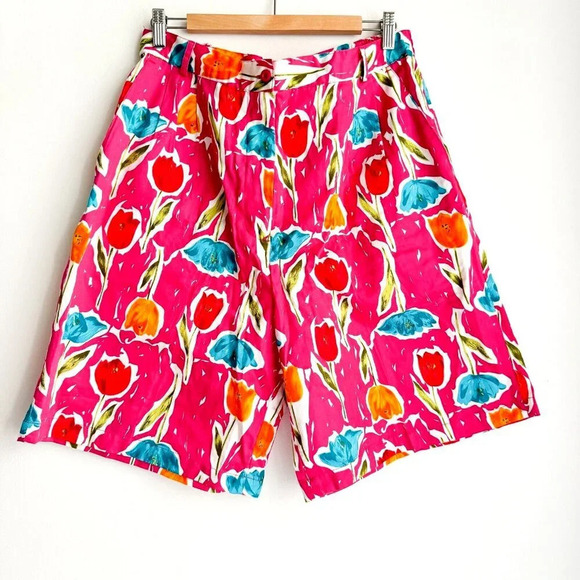Tabi Coloourful FLoral Abstract Print High Waist Bermuda Shorts L - Picture 3 of 6
